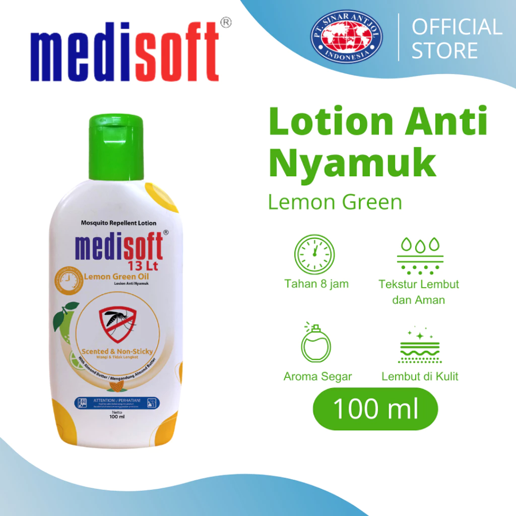Medisoft Mosquito Repellent 100ml Lemon GREEN Oil - Lotion Anti Nyamuk HIJAU
