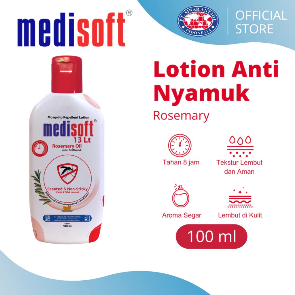 Medisoft Mosquito Repellent 100ml ROSEMARY Oil - Lotion Anti Nyamuk MERAH