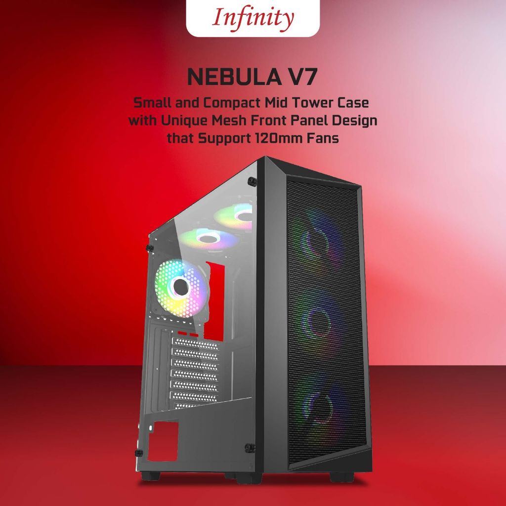 Infinity Nebula V7 + 3 Fan RGB Mesh Temper ATX mATX Casing Gaming Case ...