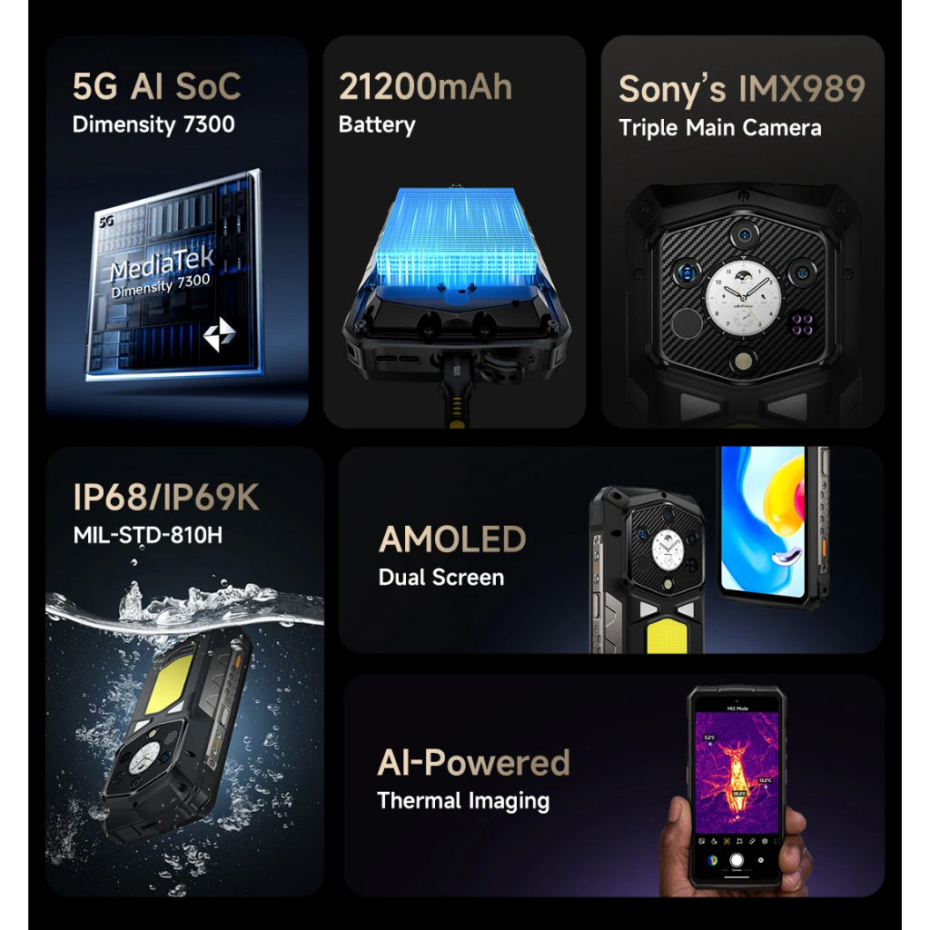 Ulefone Armor 29 Pro Thermal Version 5G 6.67'' AMOLED 120HZ 21200mAh 16GB 512GB - Gambar 3