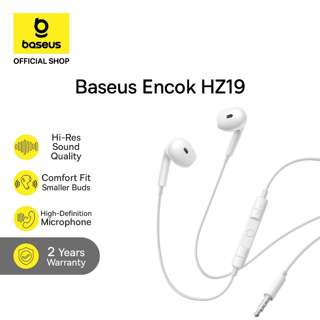 Baseus Encok HZ19 Wired Earphone Headset Kabel Audio Jack 3.5mm Bass Hi-Res Sound