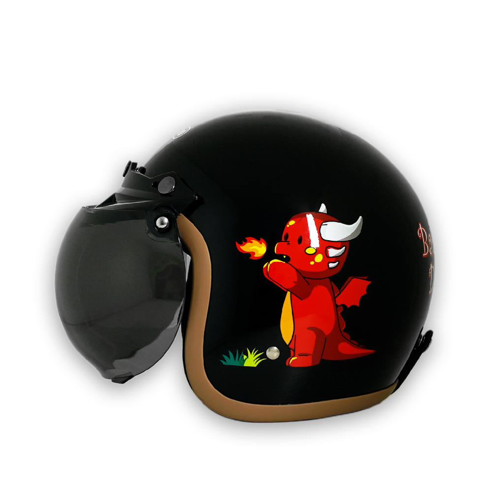 Marzano Helm Anak Retro Bogo Half Face Kids Series Baby Dragon Black Glossy Size S-XL Berstandar SNI - Gambar 2