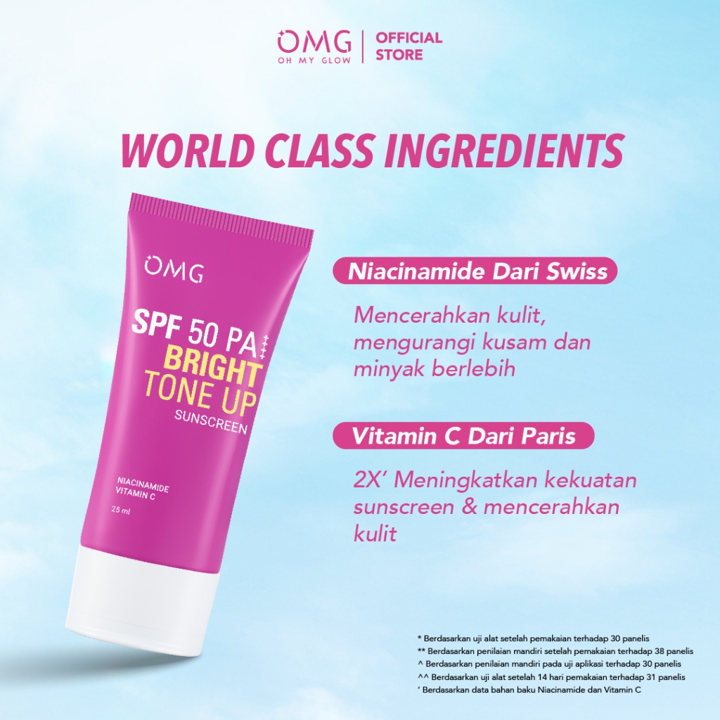 OMG Oh My Glow Bright Booster UV Barrier Sunscreen SPF 50 PA++++ / Merah Jingga Official - Gambar 4