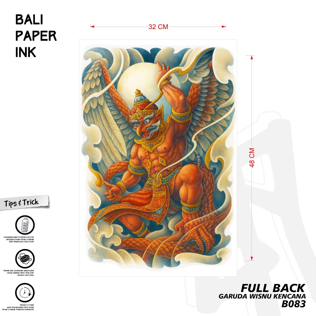 Bali Paper Ink B083 GARUDA WISNU KENCANA Temporary Tattoo Basic Full ...