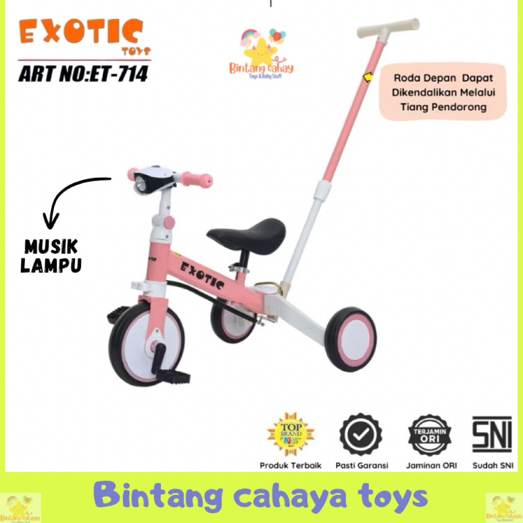 Sepeda balance bike roda tiga 4in1 Exotic ET 714 sepeda dorong keseimbangan