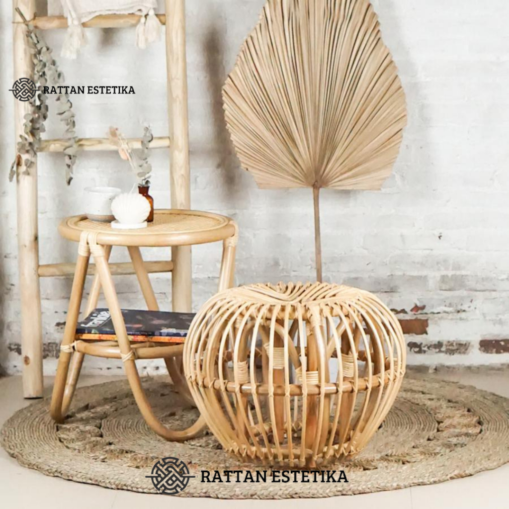 Minimalist Natural Awe Rattan Stool with Shiny Finish | Shopee Singapore