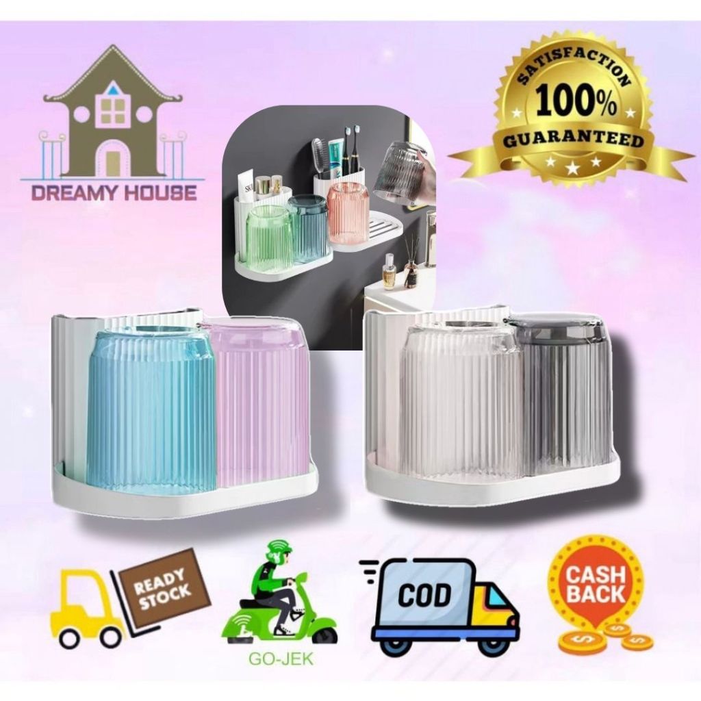 Dreamyhouse Rak Sikat Gigi Tempat Pasta Gigi Tempel Wadah Odol Sikat Free Gelas Kumur