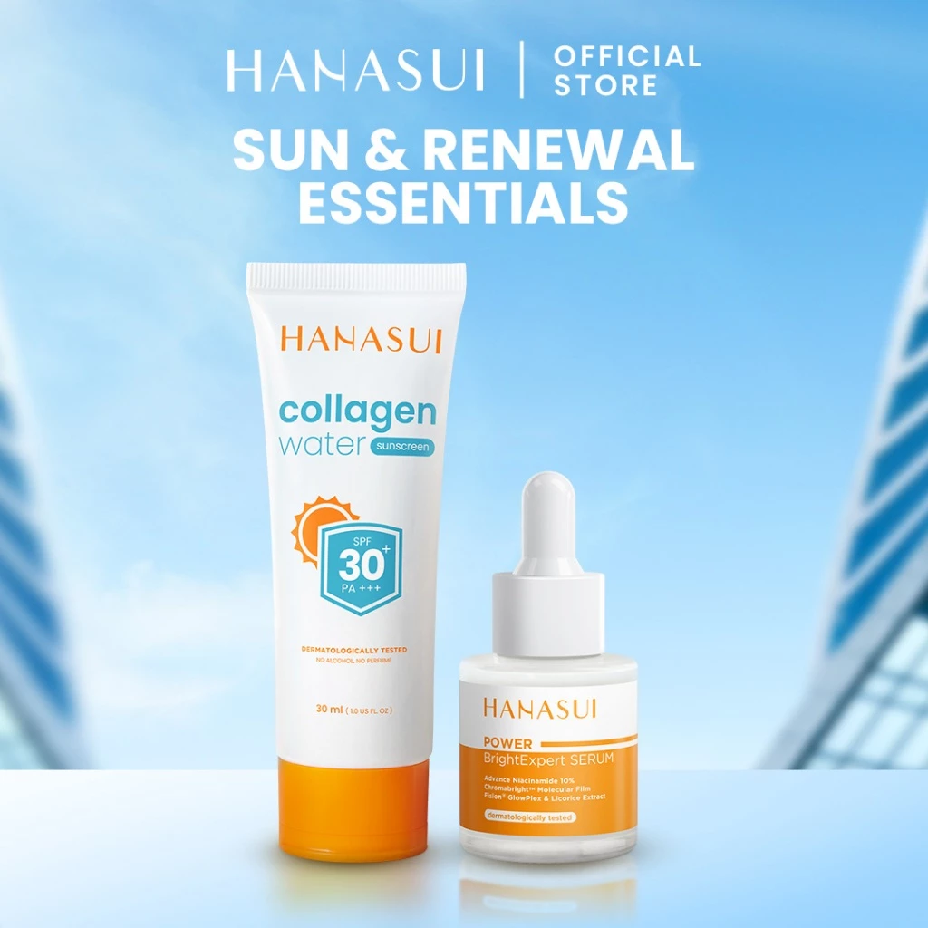 Hanasui Skincare Set Collagen Water Sunscreen SPF 30 Power Bright Expert Serum Exfoliating Serum Ceramide Probiotics Moisturizer Gel Mencerahkan Wajah - Gambar 3
