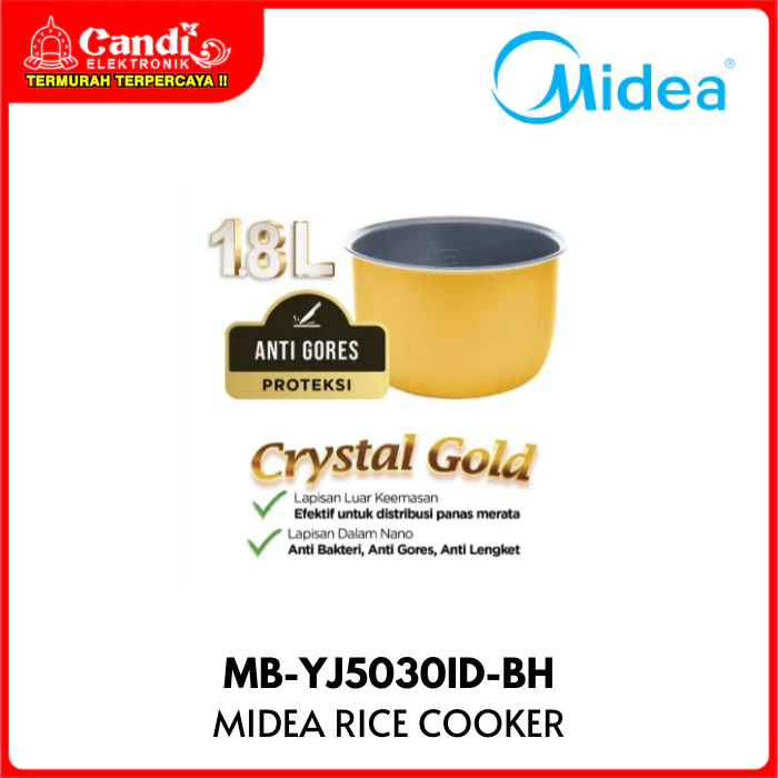 MIDEA Rice Cooker Penanak Nasi 1,8 Liter Silver Anti Lengket & Gores Golden Pot MB-YJ5030ID-BH - Gambar 4