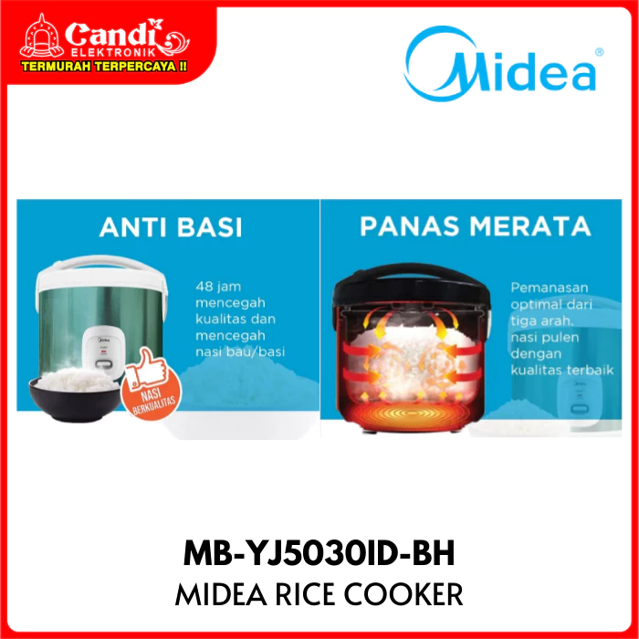 MIDEA Rice Cooker Penanak Nasi 1,8 Liter Silver Anti Lengket & Gores Golden Pot MB-YJ5030ID-BH - Gambar 3