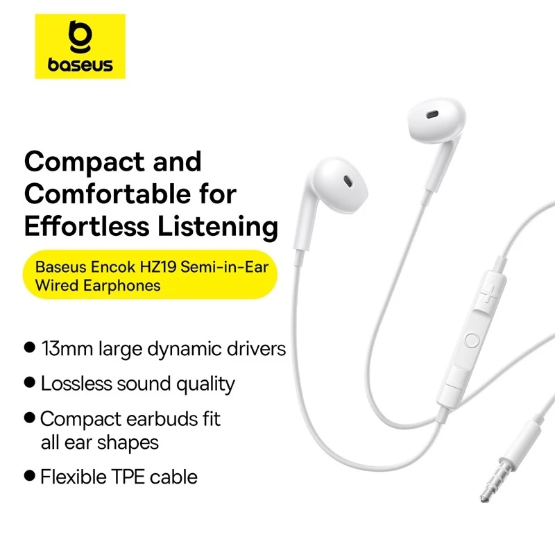 Baseus Encok HZ19 Wired Earphone Headset Kabel Audio Jack 3.5mm Bass Hi-Res Sound - Gambar 2