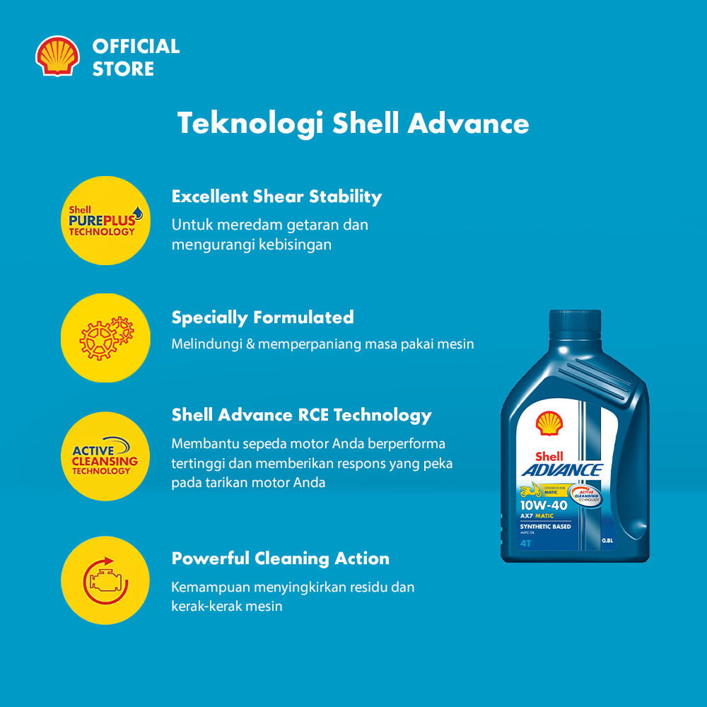 Oli Motor Matic Shell Advance AX7 10W-40 (0.8L) – Synthetic Pelumas Mesin Motor Matic Harian Lebih Bersih & Tahan Lama - Gambar 3
