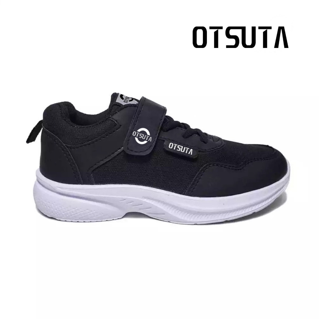 OTSUTA - Sepatu Sekolah Anak SD Hitam Putih - Model Tali & Velcro, Nyaman dan Kuat untuk Aktivitas Harian - Gambar 3