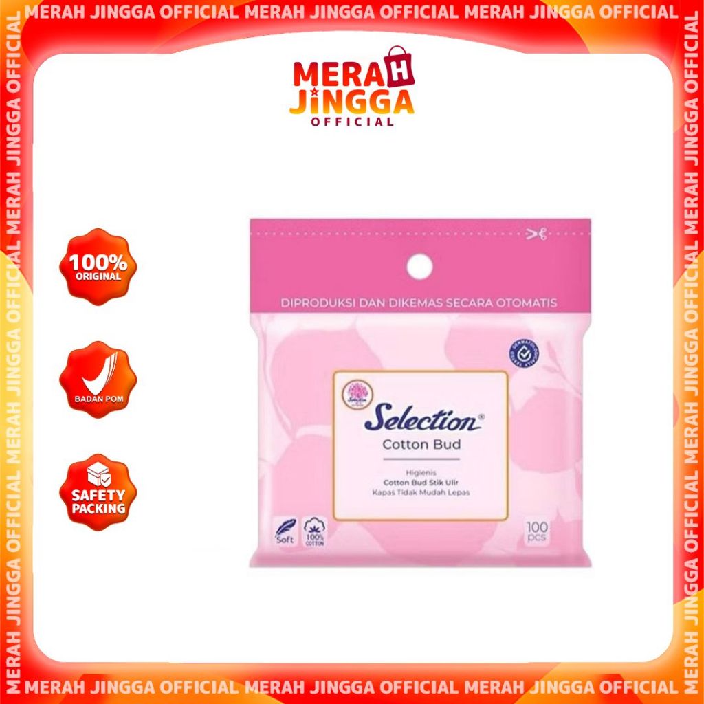 Selection Cotton Bud Refill 100pc / Merah Jingga Official