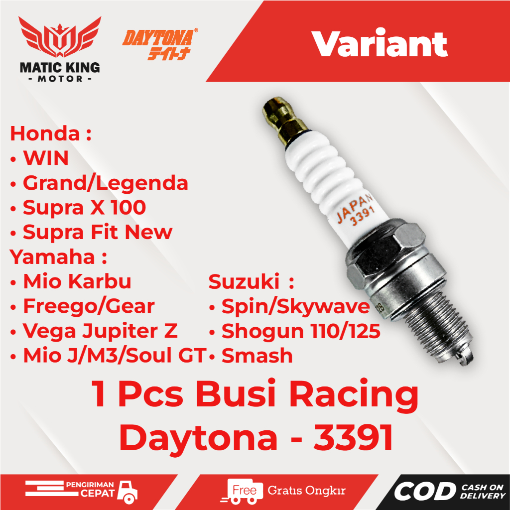 DAYTONA Busi Racing Mio Sporty Smile Grand Supra X Lama Fit New Jupiter Z Vega ZR M3 S Z X-Ride Fino Freego Smash Skywave drive Shogun Spin Gear Fazzio 100 125 IGNIMAX 3391 - Gambar 4