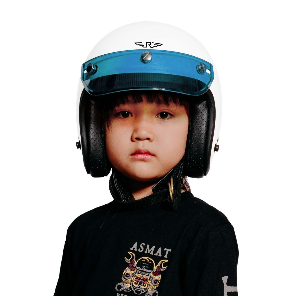 RIMC Helm Anak Doja Kids White Glossy - Helm Bogo Anak-Anak Putih Polos SNI Half Face