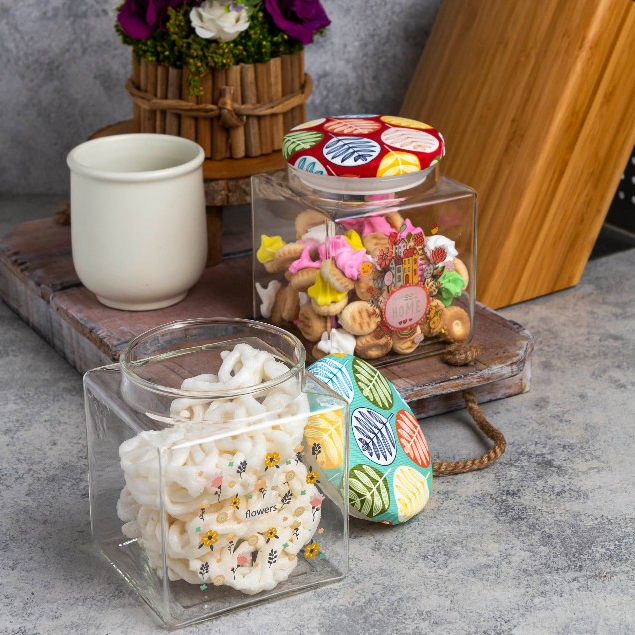 Toples Kaca Kotak 970 ml Toples Snack Kaca Kedap Udara - Gambar 3