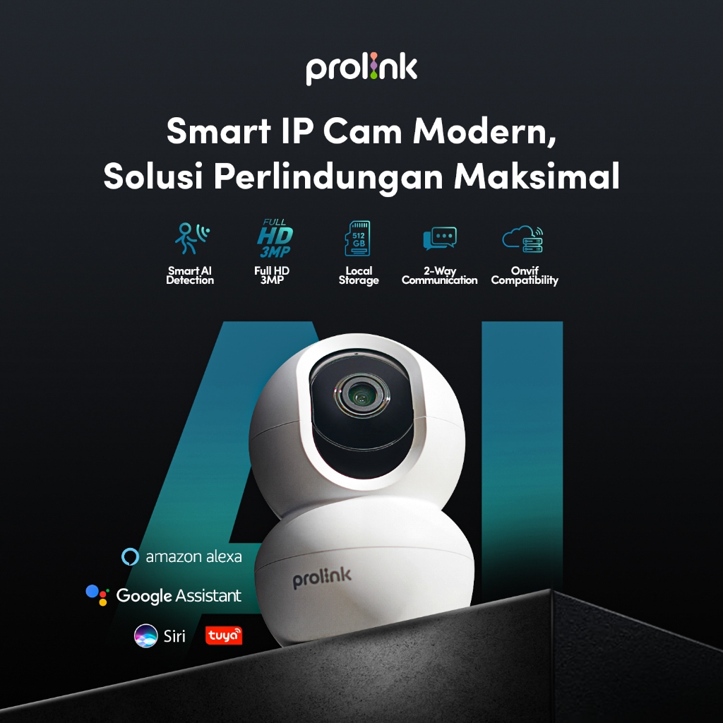 Prolink 3MP Smart IP Cam CCTV Wifi Indoor Full HD 360° View Baby Monitor Night Vision - Gambar 2