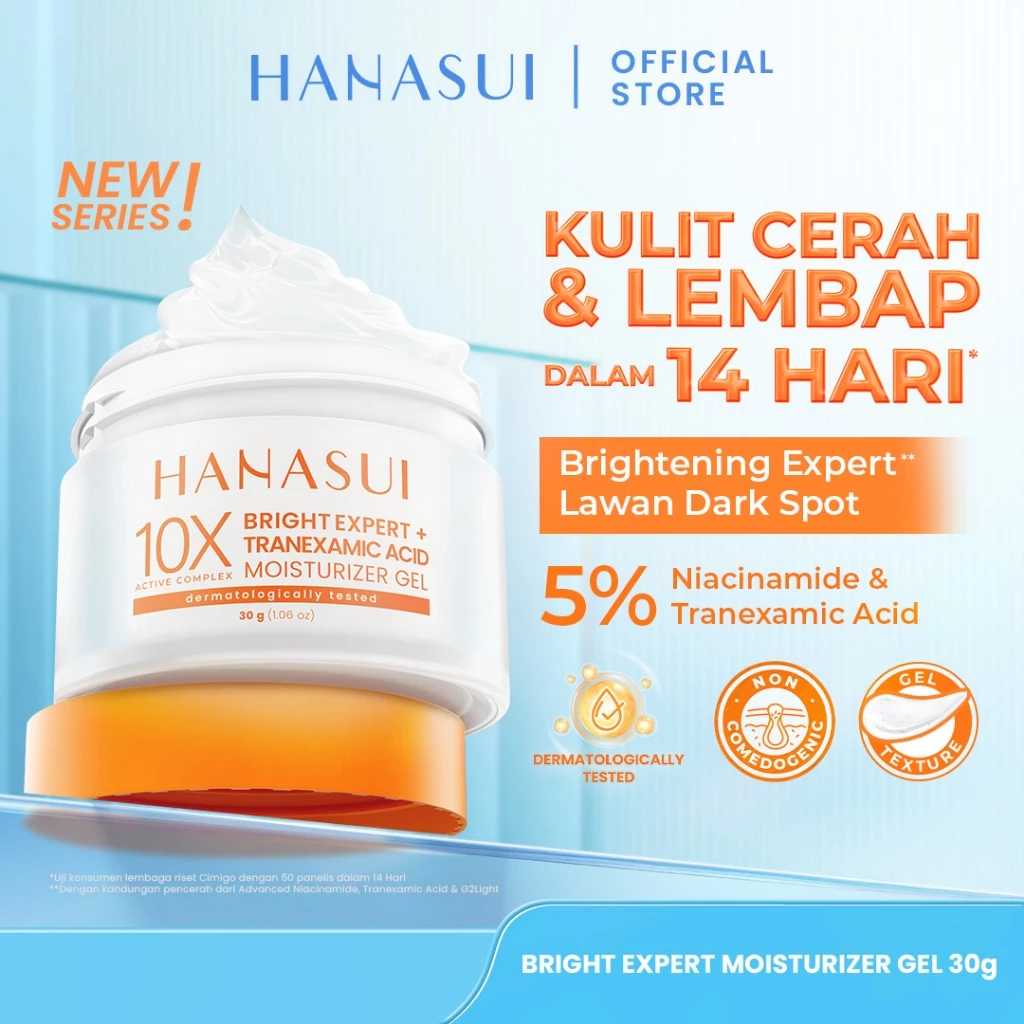 Hanasui Bright Expert Moisturizer Gel 30g - Pelembab Gel Bening Lembap & Mencerahkan - 5% Advance Niacinamide & Tranexamic Acid - Ratakan warna kulit & Kurangi Bintik Hitam - Gambar 2