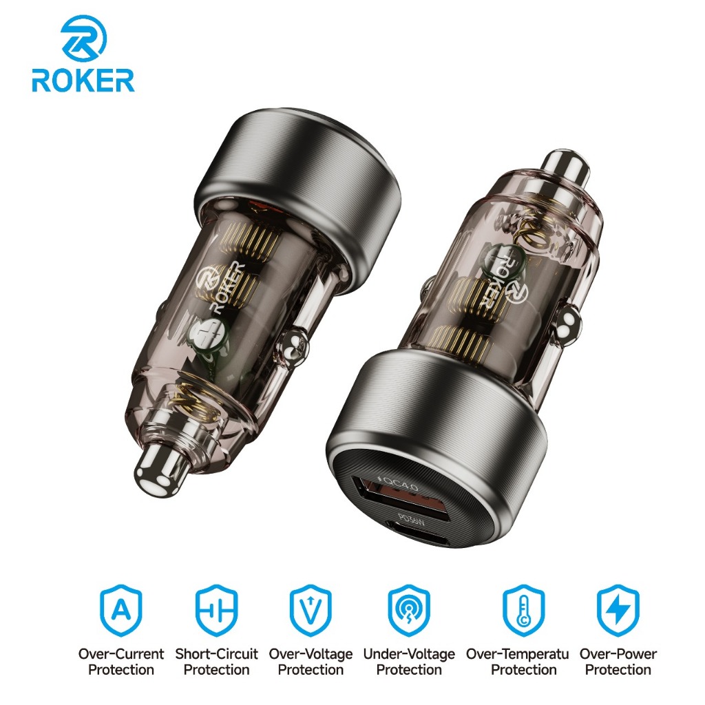 Roker Charger Mobil RX54 54Watt QC 4.0 & QC 3.0 PD 3.0 Super Fast Charging Dengan Support PPS samsung iphone 15 iphone 16 cepat penuh