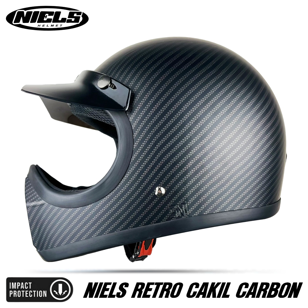NIELS Cakil Carbon Helm Full Face Retro Free Pet SNI Motorcycle