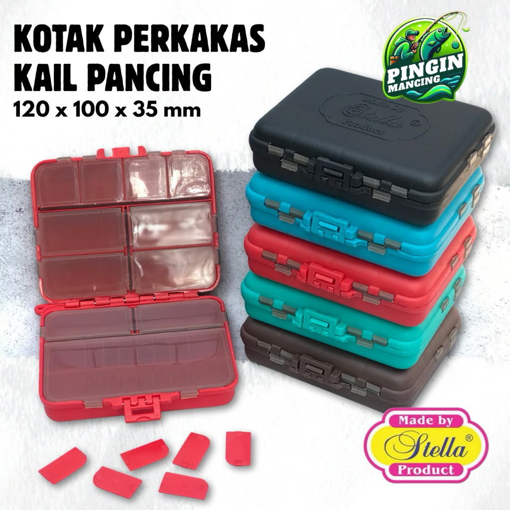 MERAH Large and Small Reversible Fishing Hook Box in Black and Red biru ...