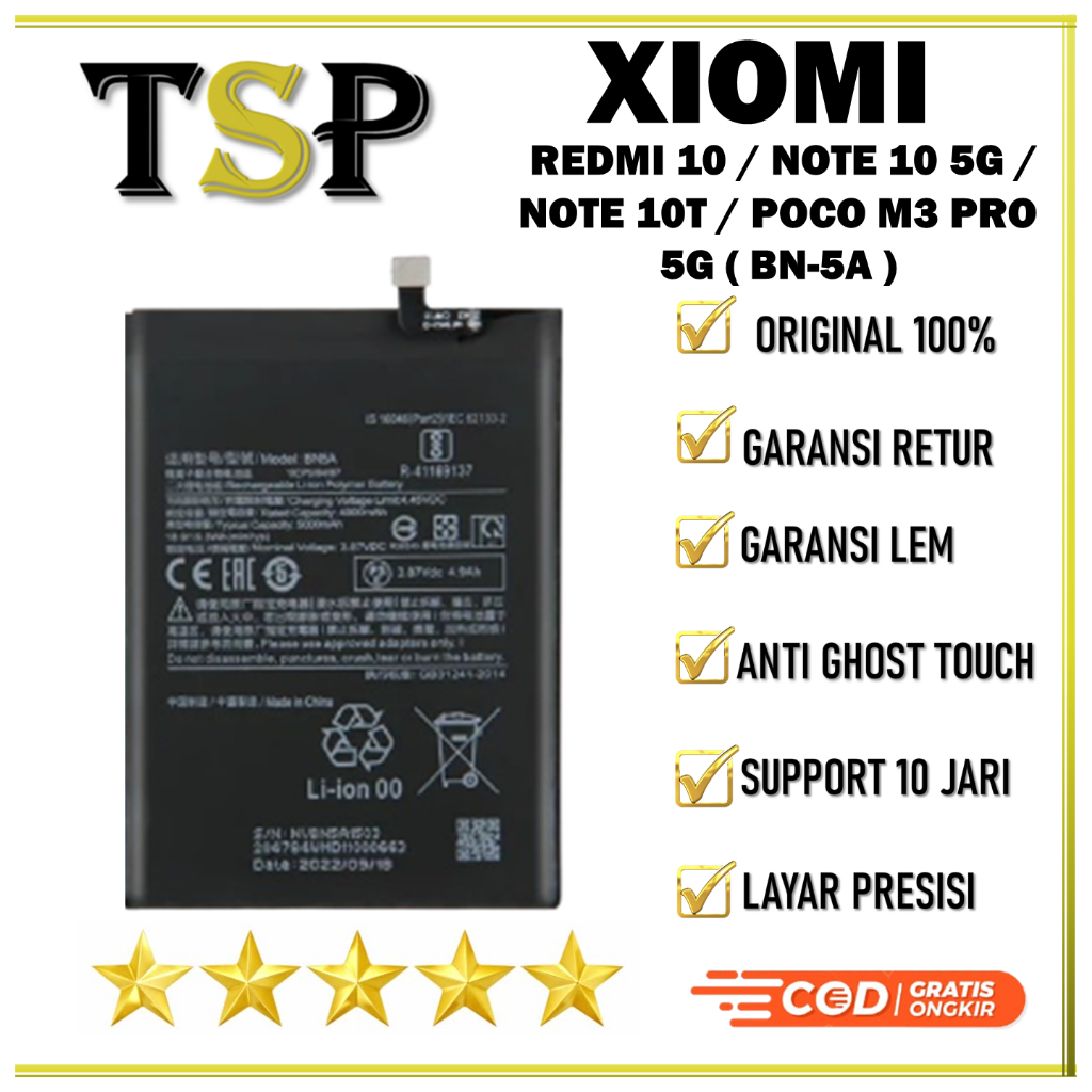 BATERAI XIAOMI ( BN-5A ) REDMI 10 / NOTE 10 5G / NOTE 10T / POCO M3 PRO 5G BATERAI ORIGINAL 100%