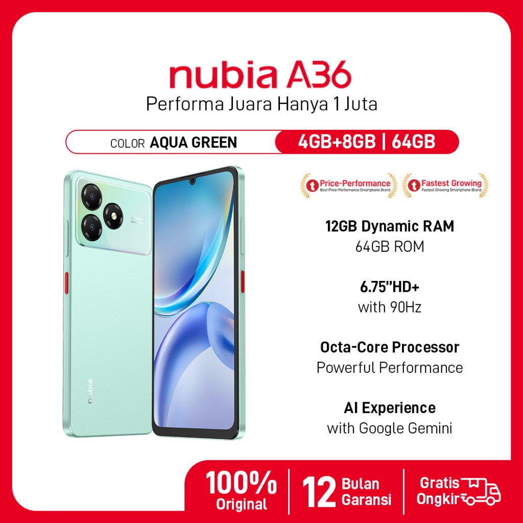 Handphone nubia A36 ROM 64GB RAM 12GB (4+8GB) Smartphone Kamera AI 13MP Layar 6.75" 90Hz, Baterai 5000mAh Fast Charging - Gambar 4