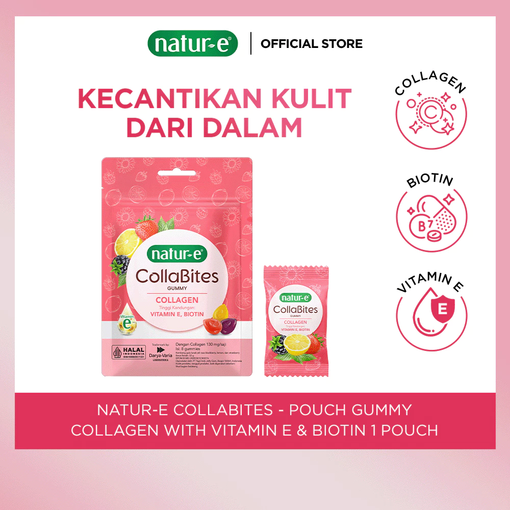 Natur-E CollaBites Gummy Collagen with Vitamin E & Biotin 1 pouch - Collagen Gummy untuk Menjaga Kesehatan Kulit, Rambut, dan Kuku
