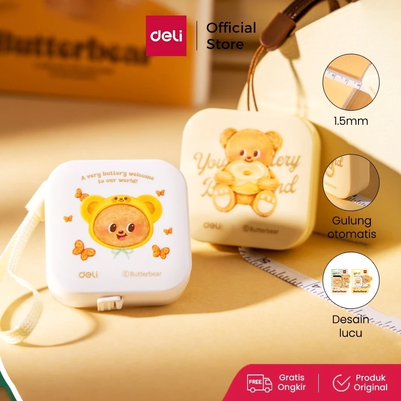 Deli x Butterbear Meteran Mini 1.5meter / Measuring Tape Kunci Otomatis HY410