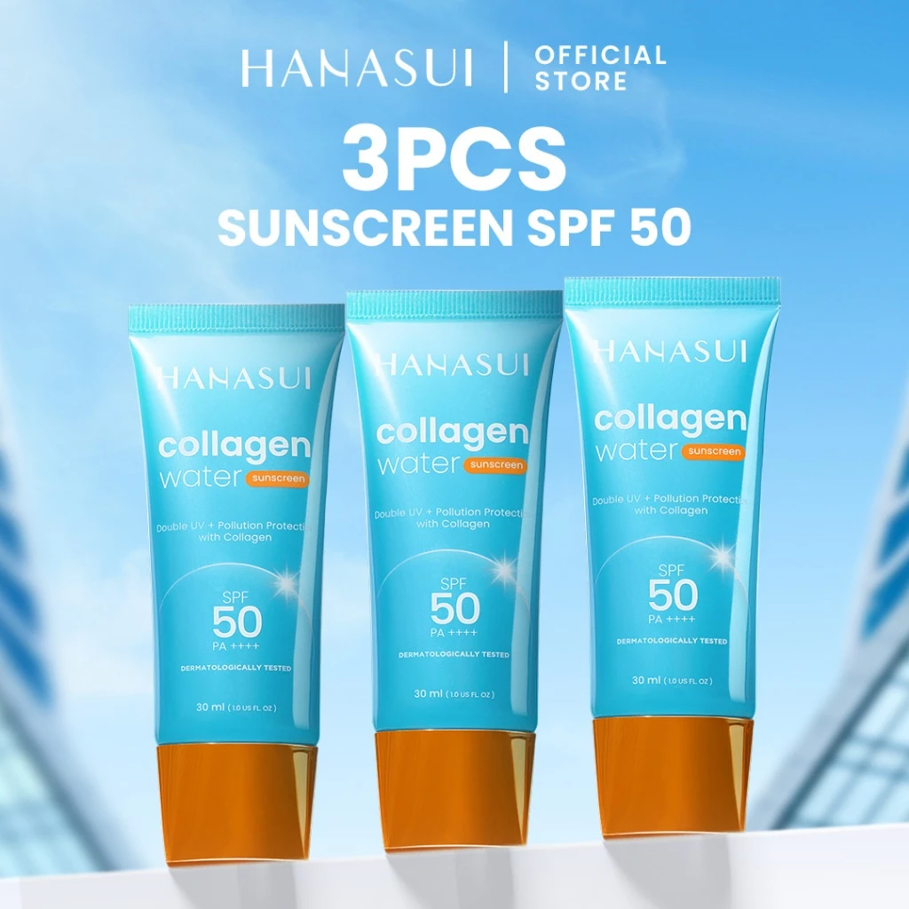 [5pcs Hemat] Hanasui Collagen Water Sunscreen - SPF 50 & SPF 30 - Ringan & Menenangkan Kulit No Whitecast Tidak Kusam Berminyak - Gambar 4