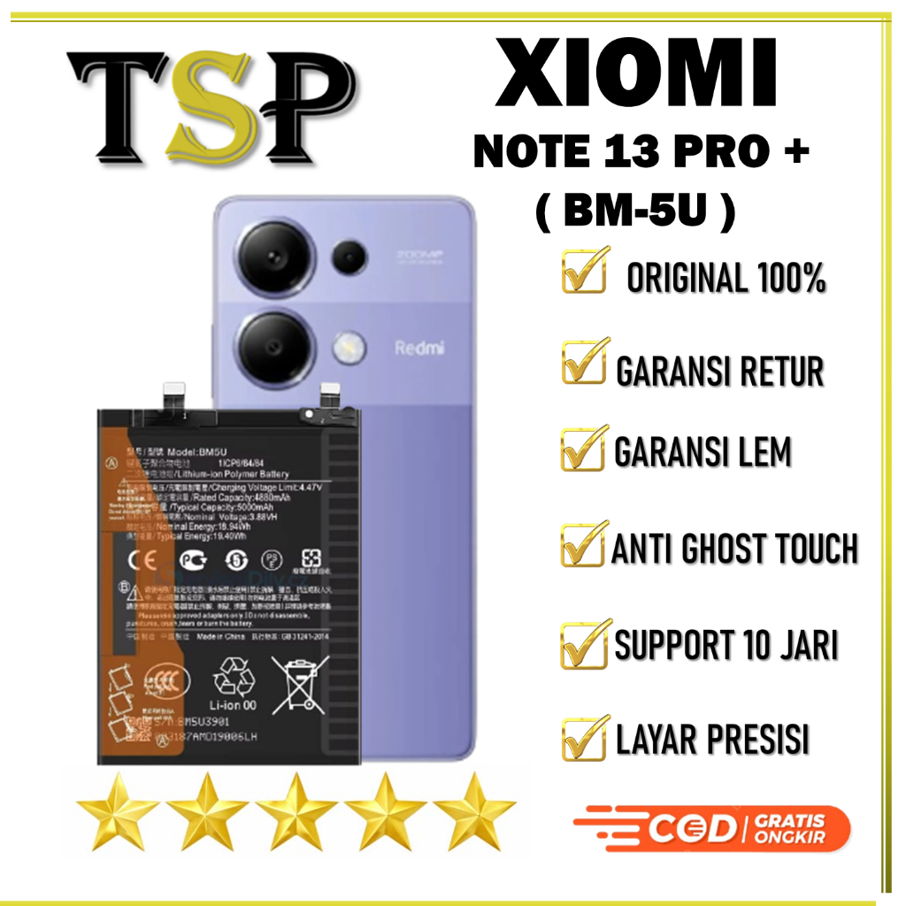 BATERAI XIAOMI ( BM-5U ) NOTE 13 PRO + BATERAI ORIGINAL 100%