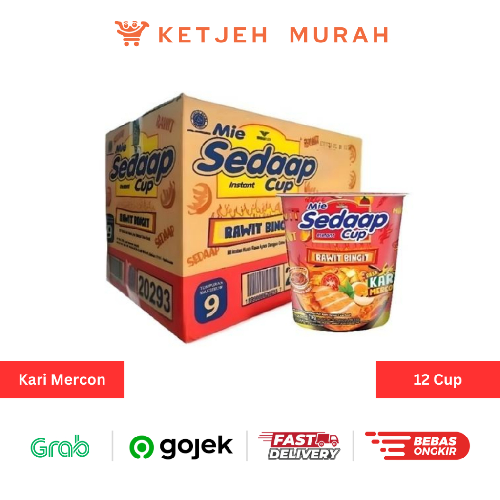 Mie Sedaap Cup Curry Flavor Sauce Mercon Rawit Bingit 1 Box contains 12 ...