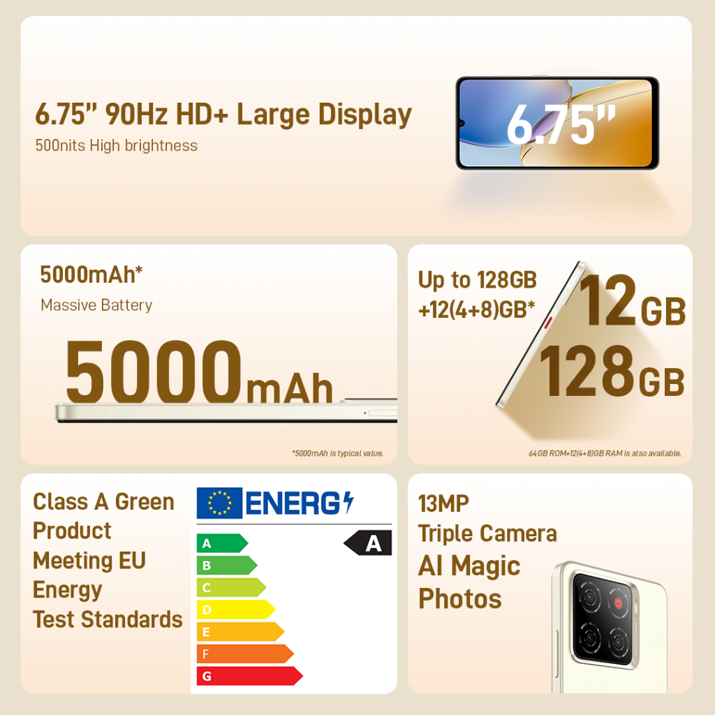 Handphone nubia A56 ROM 128GB RAM 12GB (4+8GB) Smartphone Kamera AI 13MP Triple Camera Layar 6.75" 90Hz, Baterai 5000mAh Fast Charging - Gambar 4