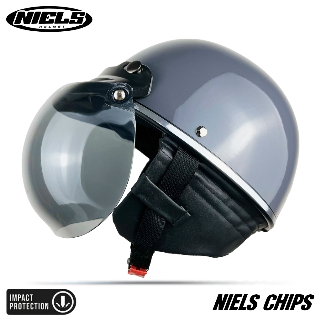 NIELS - Helm Bogo Retro Chips Dewasa List Chrome Kaca Datar / Cembung SNI Motorcycle