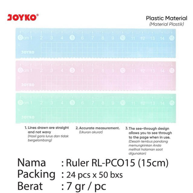 RL-PCO15 Pastel Plastic ruler 15cm and 20cm Pastel RL-PCO20 Joyko ruler ...