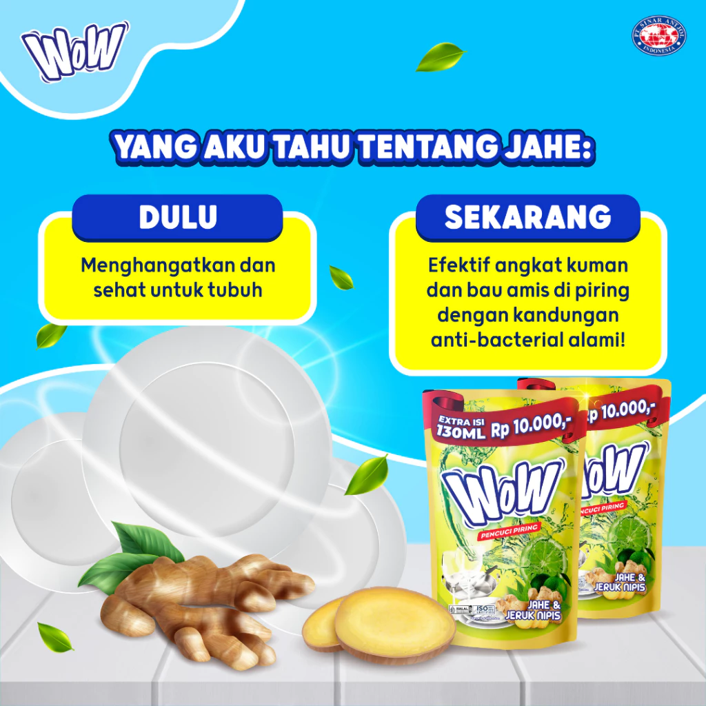 WOW Dishwah Lime Ginger 400ml + Free 175ml Lime - Sabun Cair Pencuci Piring (JAHE) - Gambar 2