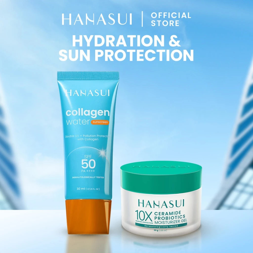 Hanasui Skincare Set Collagen Water Sunscreen SPF 50 Power Bright Expert Serum Exfoliating Serum Ceramide Probiotics Moisturizer Gel Wajah Mencerahkan - Gambar 3