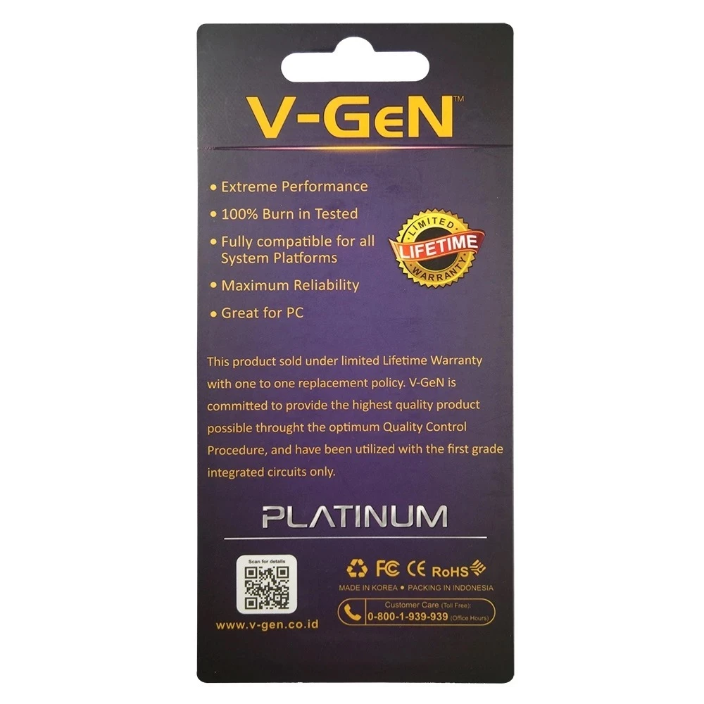 V-GEN Longdim RAM DDR4 4Gb / 8GB PC25600/3200Mhz Platinum - Gambar 2