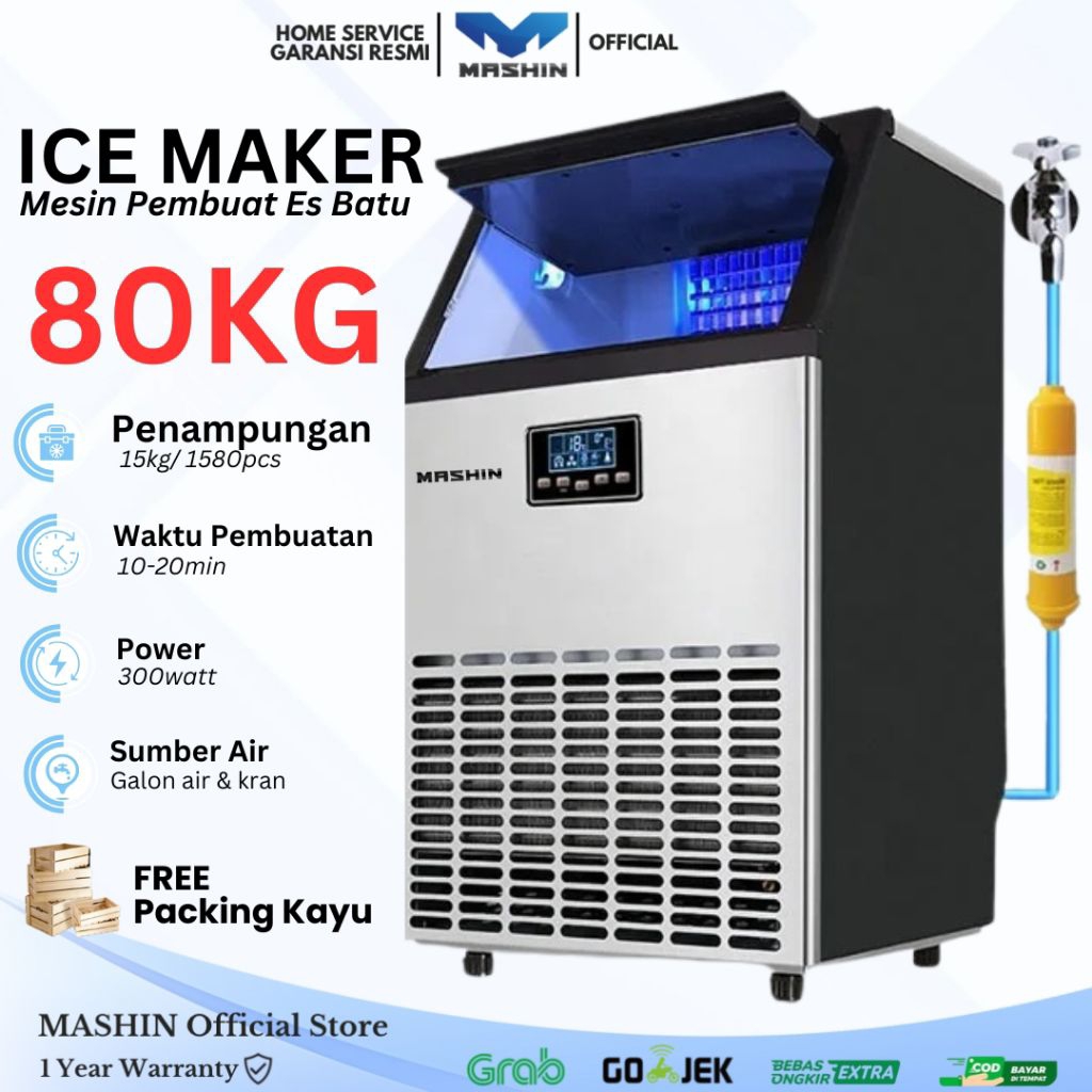 Mashin - Ice Maker Kapasitas 40-80kg/hari Pembuat Es Batu Besar