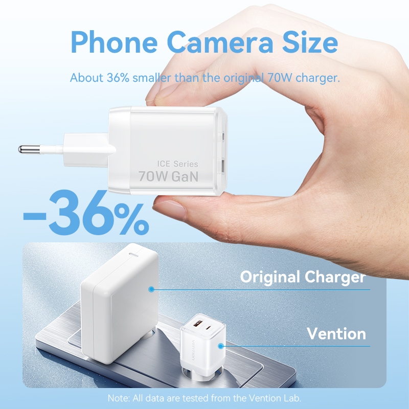 Vention ICE Series GaN Charger 30W 45W 70W USB Type C PD QC Fast Charging Adaptor iPhone Samsung MacBook - Gambar 4