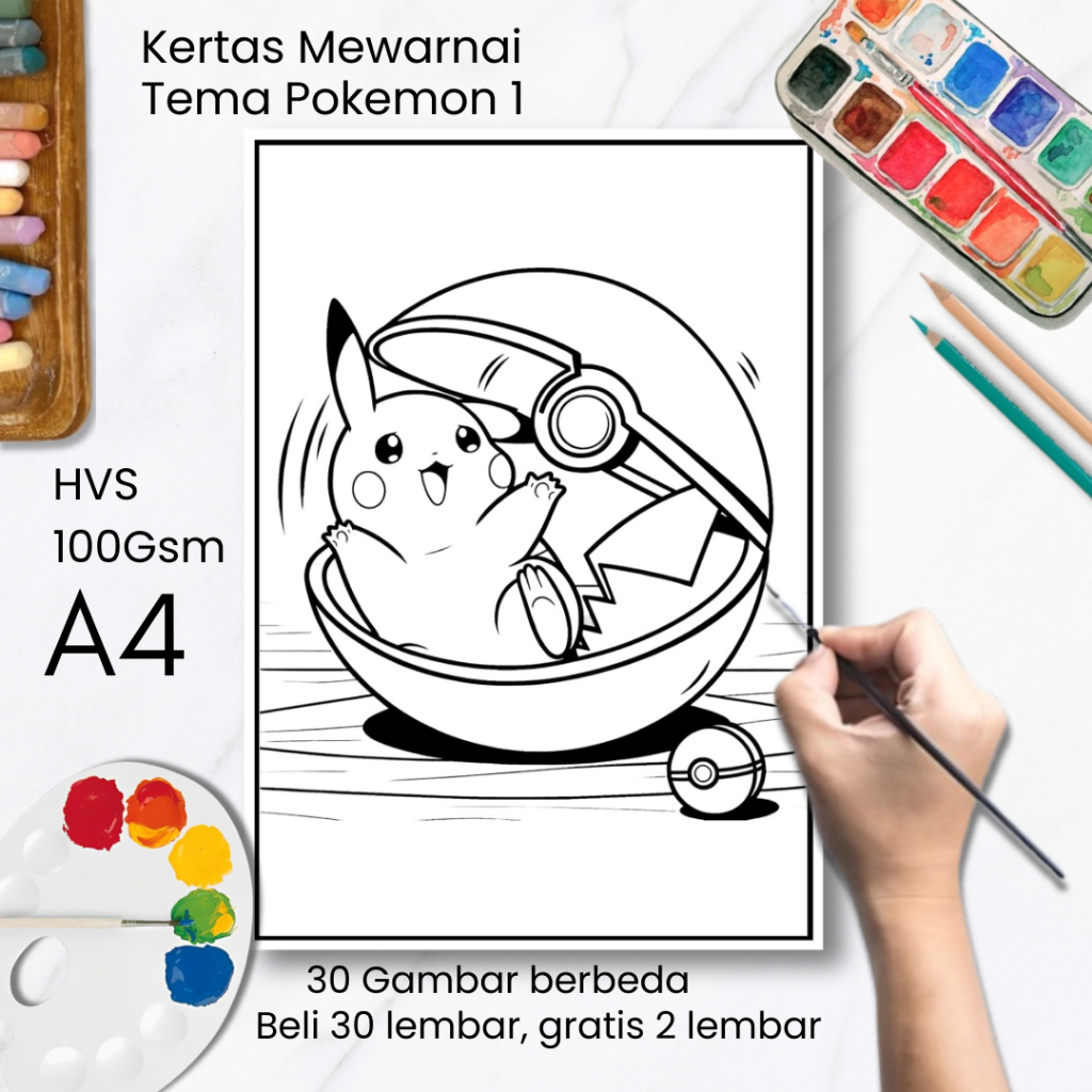 30 Sheets of Pokemon Theme Coloring Paper 1 A4 - Educational Coloring ...