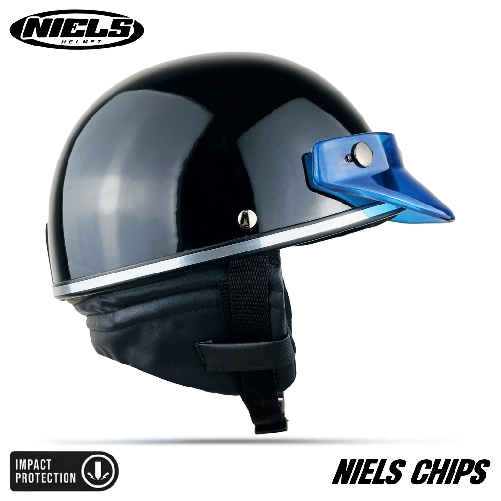 NIELS - Helm Bogo Retro Chips Dewasa List Chrome Pet Pendek Japan SNI Motorcycle - Gambar 3