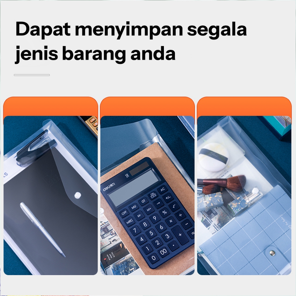 Deli File Bag / Map Plastik Kancing / Tas Map Plastik A4 Anti Air 8308 - Gambar 3
