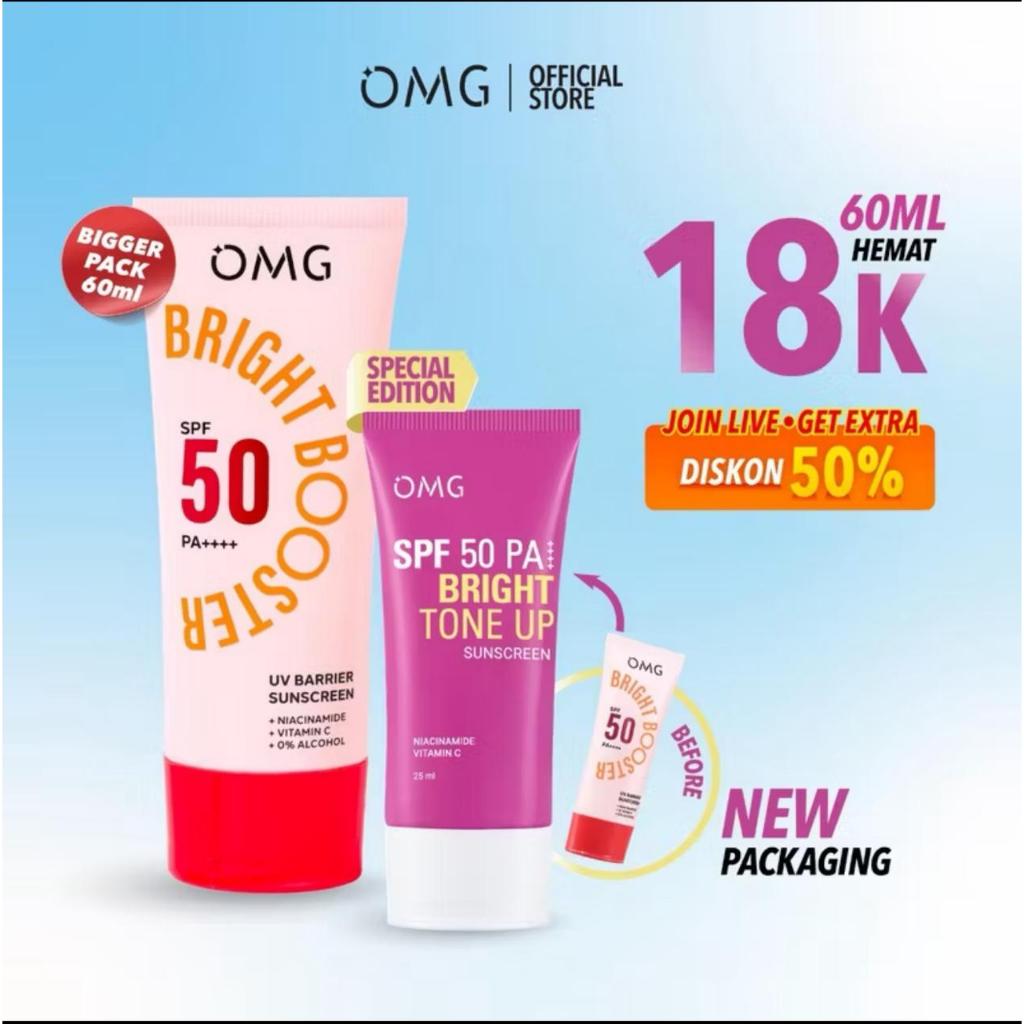 OMG Oh My Glow Bright Booster UV Barrier Sunscreen SPF 50 PA++++ / Merah Jingga Official - Gambar 2