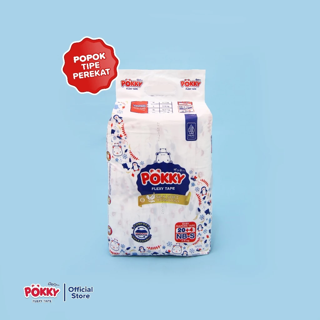POKKY POPOK PEREKAT POKKY FOR NEW BORN-S ISI 20+4 / Baby Diapers Lembut untuk Bayi Baru Lahir - Gambar 2