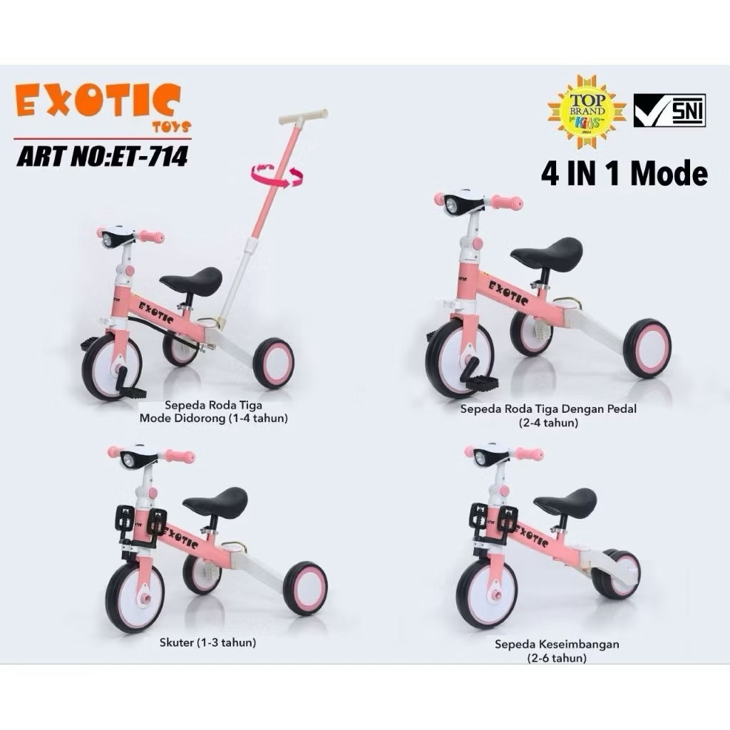 Sepeda balance bike roda tiga 4in1 Exotic ET 714 sepeda dorong keseimbangan - Gambar 4