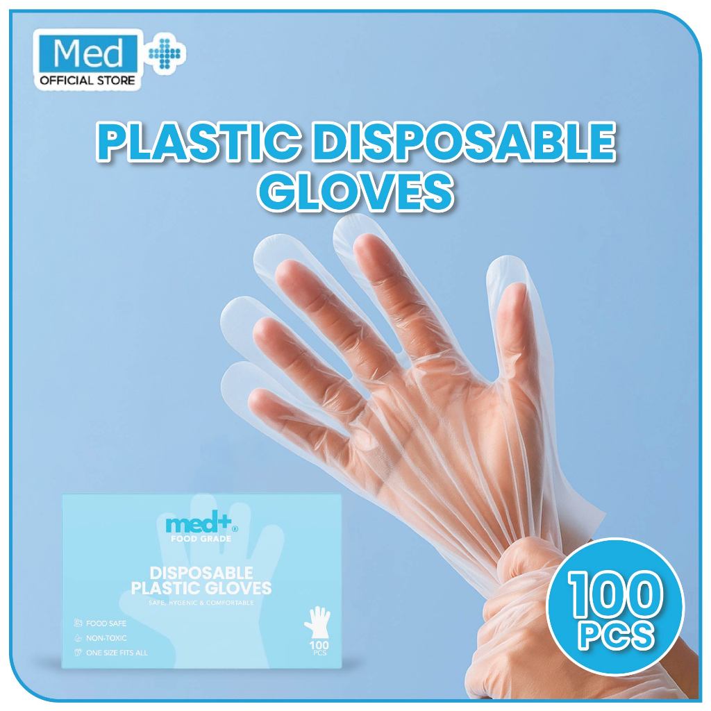 Med+ Disposable Plastic Glove / Sarung Tangan Plastik Sekali Pakai - Box isi 100pcs