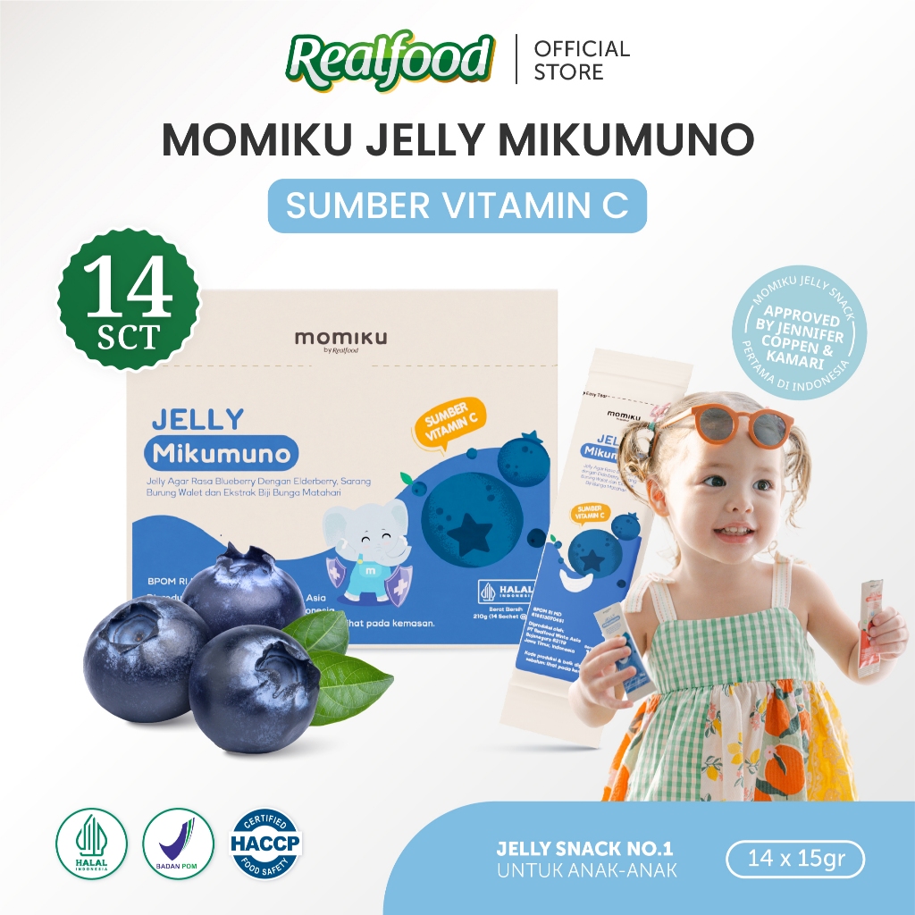 Realfood Momiku Jelly Mikumuno Sarang Burung Walet dengan Ekstrak Elderberry, Blueberry dan Madu Hutan, Sumber Vitamin C