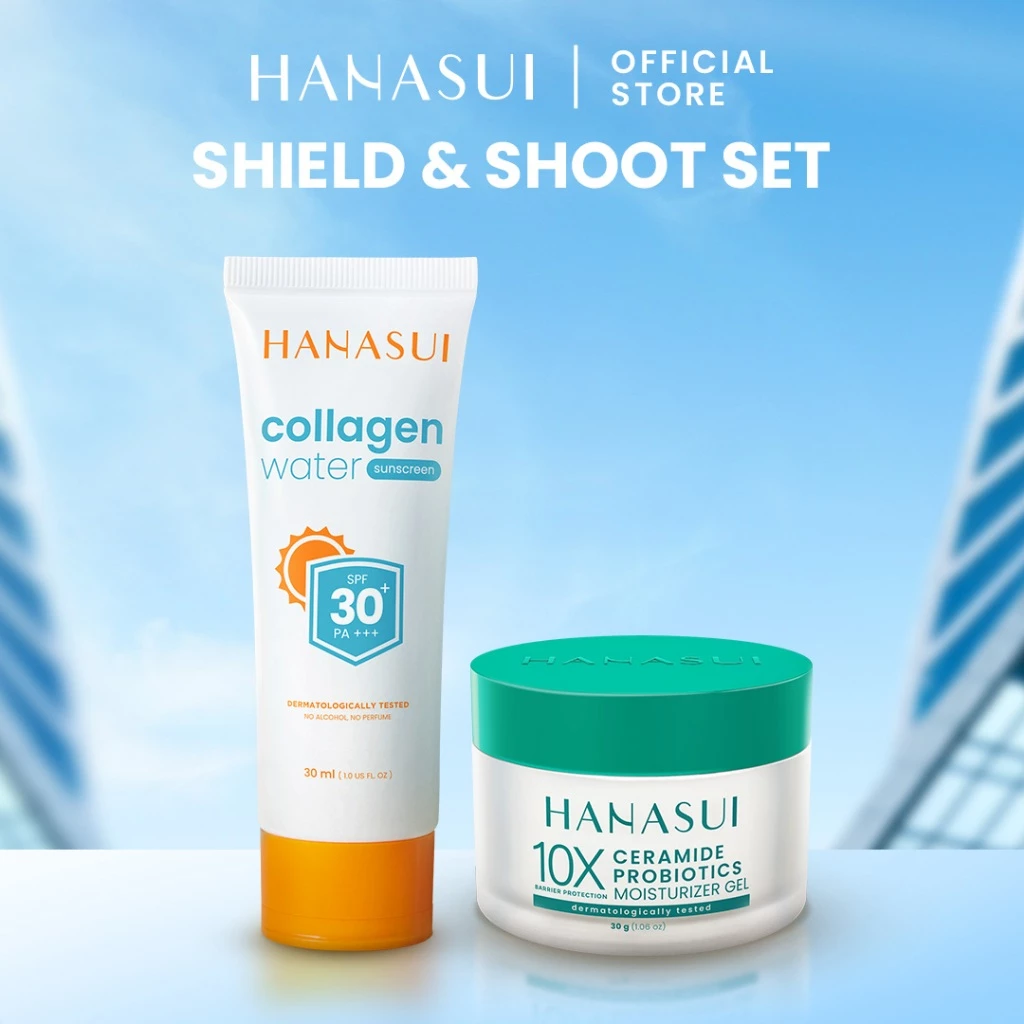 Hanasui Skincare Set Collagen Water Sunscreen SPF 30 Power Bright Expert Serum Exfoliating Serum Ceramide Probiotics Moisturizer Gel Mencerahkan Wajah - Gambar 2